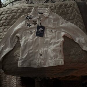 American idol white blue Jean type material.  Size small